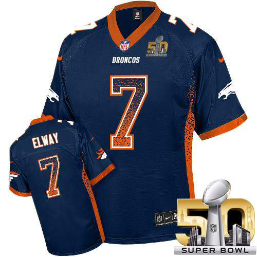 Nike Broncos #7 John Elway Navy Blue Alternate Super Bowl 50 Men's Stitched NFL Elite Drift Fashion Jersey